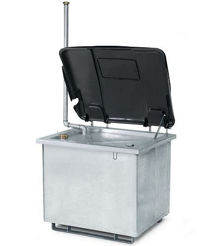 Collecteur d'huile usée DENIOS en acier, galvanisé, couvercle de protection en plastique + jauge, 800 l, 123-561