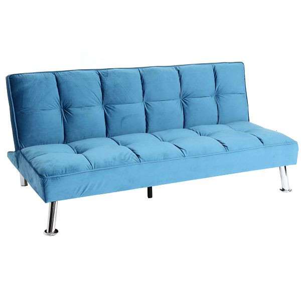 Mendler Sofa HWC-K21, canapé-lit pliant, fonction de couchage à suspension nosag surface de couchage 187x107cm, velours, bleu, 89559