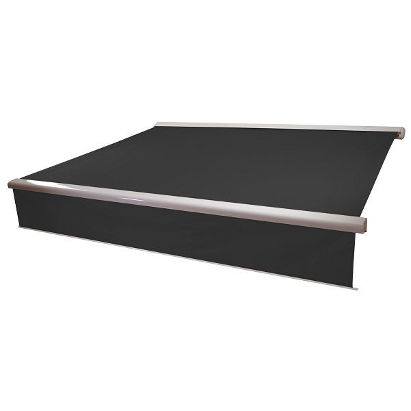 Store banne électrique à caisson complet Mendler T124, volant extensible 4,5x3m, polyester anthracite, 58233+34295+35606