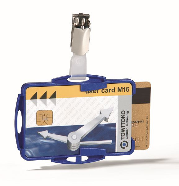 Porte-badge DURABLE DUO avec clip pour 2 cartes d'identité d'entreprise, bleu, paquet de 25, 821806