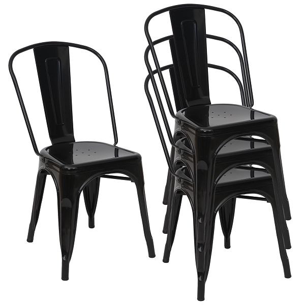 Ensemble de 4 chaises Mendler HWC-A73, chaise de bistrot, empilable, design industriel en métal, empilable, noir, 70791