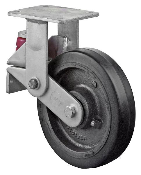 Roulettes BS Roulette robuste suspendue, roulette fixe, largeur de roue 50 mm, Ø roue 200 mm, 450 kg, bandages élastiques noirs, fonte, roulements à billes, T110.B81.200