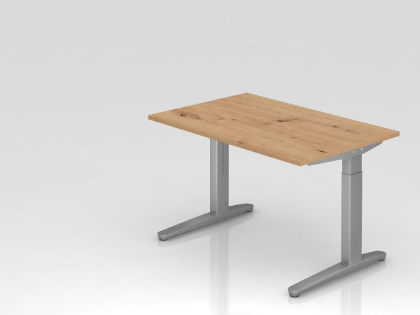 Bureau Hammerbacher XB12, 120 x 80 cm, plateau : chêne noueux, épaisseur 25 mm, chant ABS 2 mm, forme rectangulaire, argent, VXB12/R/SS