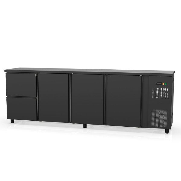 Table réfrigérée de bar Vaiotec TOPLINE 530 noir / 3 portes et 2 tiroirs, 256,5x53x85 cm, 11407