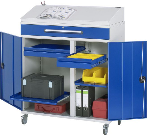 Bureau debout avec armoire latérale RAU - modèle 03, L1100xP520xH1110/1220mm, avec jeu de roulettes, support central pour diviser la largeur d'installation, 07-1100T-M03F.11