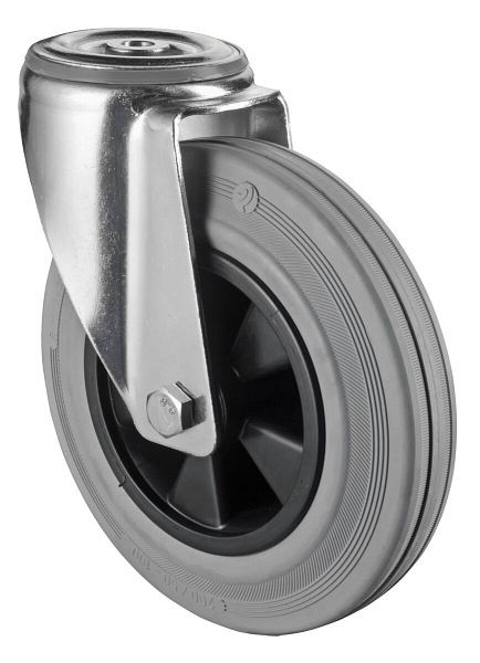 Rouleau de transport BS rollers, largeur de roue 50 mm, Ø roue 200 mm, capacité de charge 200 kg, bande de roulement en caoutchouc gris, corps de roue en plastique, roulement à rouleaux, L101.B46.200
