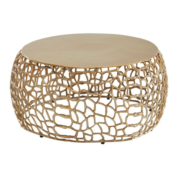 Wohnling table basse métal doré 66x66x30 cm table de canapé ronde en aluminium, table de salon design avec structure en branches, petite table basse moderne, WL6.696