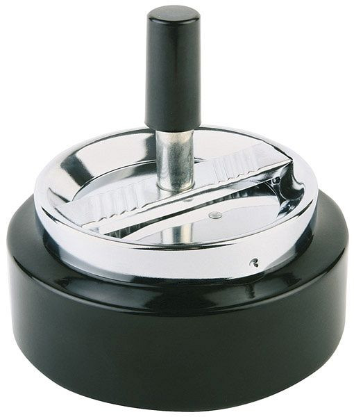 Cendrier rotatif APS -CLASSIC-, Ø 10,5 cm, hauteur : 11 cm, métal chromé / noir, couvercle avec mécanisme rotatif, 00056