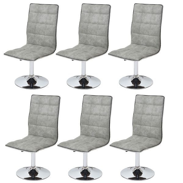 Ensemble de 6 chaises de salle à manger Mendler HWC-C41, chaise de cuisine, pivotante réglable en hauteur, tissu/textile, gris béton vintage, 3x59106
