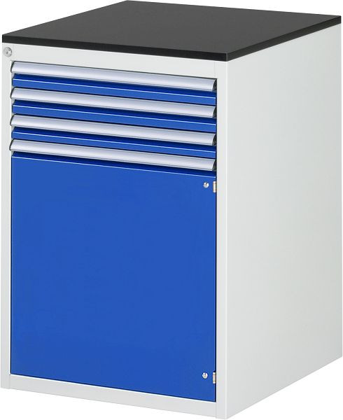 Armoire à tiroirs RAU série 7000, L580 x P650 x H820 mm, plan de travail avec revêtement en résine mélamine, tiroirs : 2xH90 mm, porte battante H540 mm, 13-L5.6AR-M.11