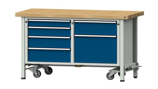 Établis ANKE Établi en caisson, modèle 237 V, 1500 x 700 x 850 mm, RAL 7035/5010, WMP 50 mm, avec dispositif d'entraînement abaissable, 305.278