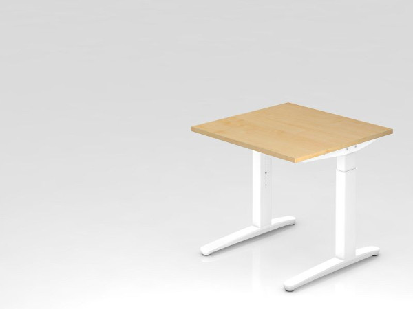 Bureau Hammerbacher piètement C 80x80cm érable/blanc, coulisses en aluminium blanc, VXB08/3/WW