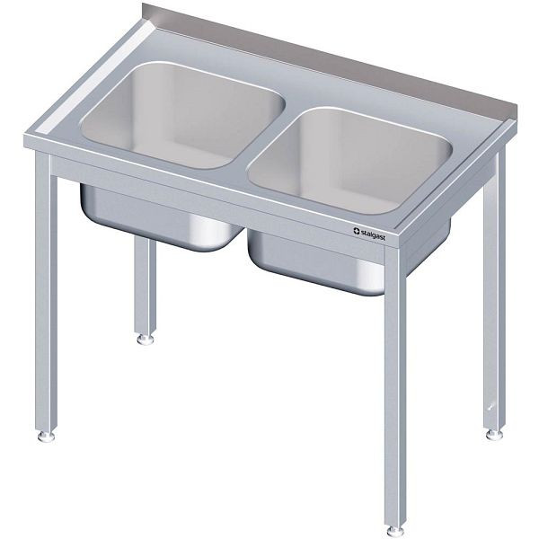 Meuble évier Stalgast sans fond 1100x700x850 mm, avec deux bacs à droite, avec dosseret, soudé, VST11722RA