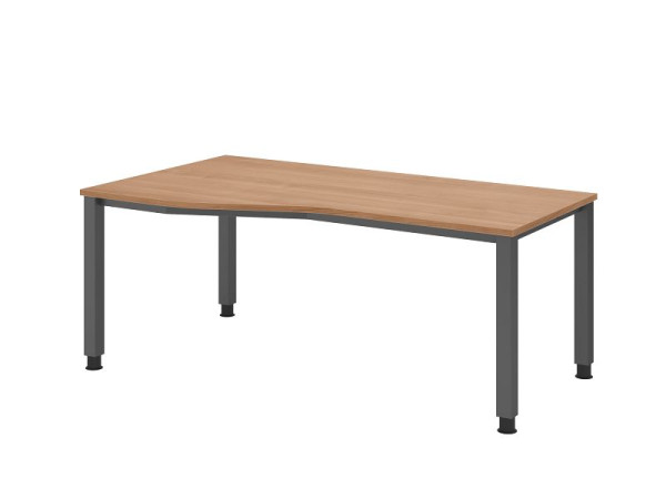 Bureau Hammerbacher QS18, 180 x 100/80 cm, plateau : noyer, épaisseur 25 mm, cadre en graphite à 4 pieds (similaire à RAL 7012), hauteur de travail 68-83,5 cm, VQS18/N/G