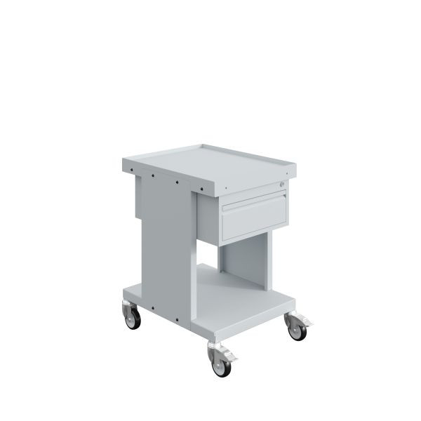 Chariot à étagères SOFAME SV avec bloc tiroirs 1 tiroir H150 mm, gris clair RAL 7035, W020070022GC