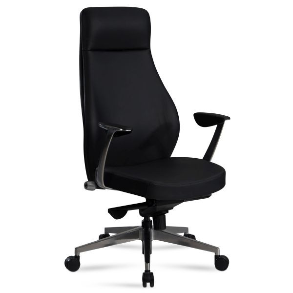 Chaise de bureau Amstyle avec revêtement en simili cuir noir, jusqu'à 120 kg, fauteuil de direction, réglable en hauteur, ergonomique avec accoudoirs et dossier haut, fonction berçante, SPM1.448