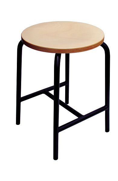 Tabouret Lotz à montants en H, assise en hêtre ø 350 mm, hauteur d'assise 550 mm, structure en tube d'acier avec repose-pieds supplémentaires, couleur de la structure noire, 3155.02