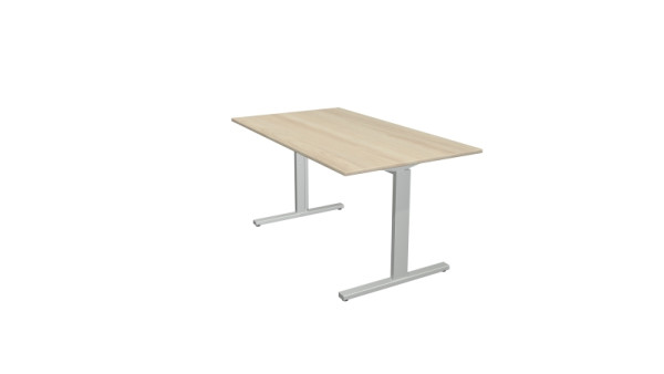 Bureau Kerkmann forme 2 - L 1400 x P 800 x H 700-820 mm avec pied en T en aluminium argent, érable, 11021050