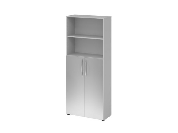 Étagère Hammerbacher 5OH, portes inférieures 3OH BM 4770, corps : gris / façade : argent 80 x 34,6 x 188 cm (LxPxH), poignée en arc BM, V4770/5/S/BM