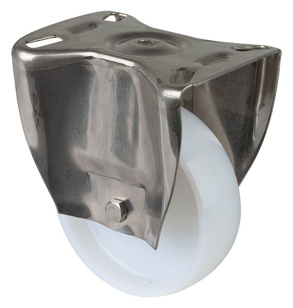 Rouleau de transport BS rollers en acier inoxydable, largeur de roue 37,5 mm, Ø roue 125 mm, capacité de charge 250 kg, plastique, palier lisse, plaque, H110.A90.126