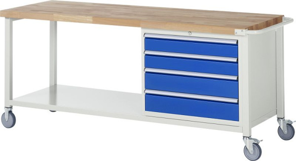 Etabli mobile RAU série 8000, 4 tiroirs XL, étagère de rangement, 2000x880x700 mm, 05-8262A6-207B4S.11