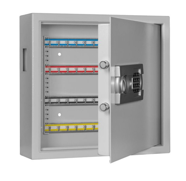 Armoire à clés Eichner avec serrure électronique et emplacement pour 80 crochets à clés, 430 x 460 x 130 mm, couleur : RAL 7035, 9201-00032
