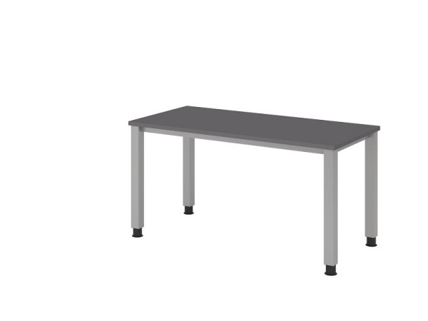 Bureau Hammerbacher 4 pieds rond 140 x 67 cm graphite/argent, épaisseur 25 mm, chant ABS 2 mm, forme rectangulaire, VQS614/G/S