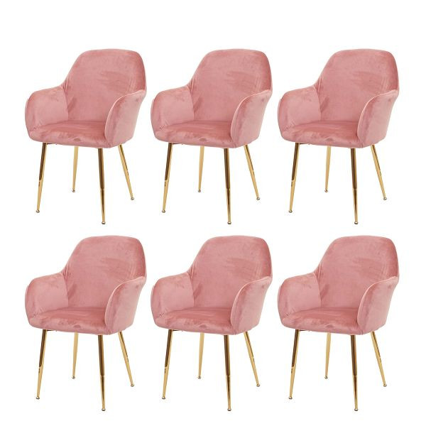 Mendler ensemble de 6 chaises de salle à manger HWC-F18, chaise chaise de cuisine, design rétro, velours vieux rose, pieds dorés, 3x75716