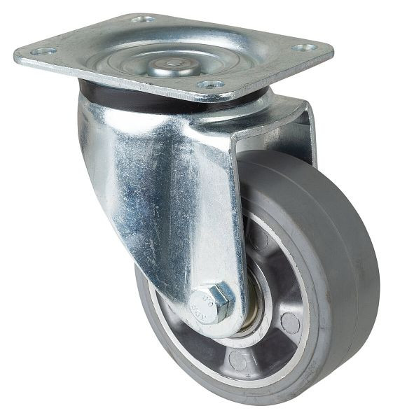 Roulette robuste BS Wheels, largeur de roue 50 mm, Ø roue 125 mm, capacité de charge 220 kg, bandages élastiques gris, corps de roue en aluminium, roulements à billes, L600.B83.125