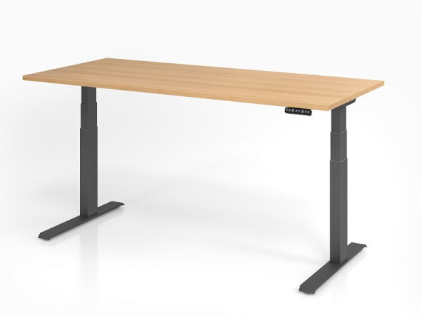 Bureau Hammerbacher XDKB19, 180 x 80 cm, plateau : chêne, épaisseur 25 mm, chant épais en ABS, forme rectangulaire, graphite, VXDKB19/E/G