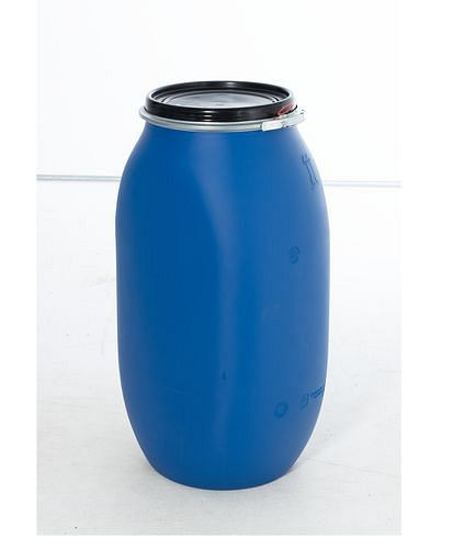 Fût en plastique DENIOS avec couvercle, carré, bleu, 120 litres, 279-040