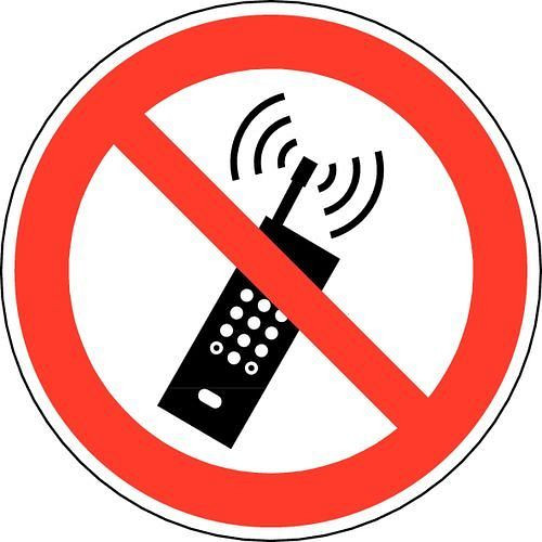 Panneau d'interdiction DENIOS "Communications mobiles interdites", ISO 7010, film, autocollant, 100 mm, paquet de 10, 148601