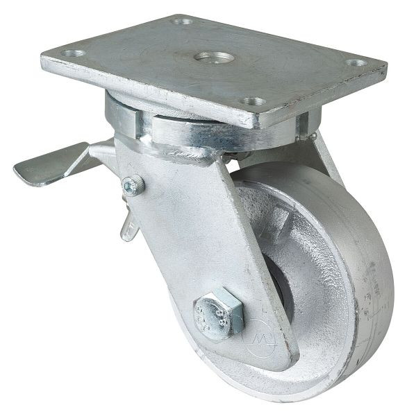 Roues BS Roulette robuste avec frein, largeur de roue 45 mm, Ø roue 150 mm, capacité de charge 600 kg, bande de roulement coulée, corps de roue coulé, roulement à billes, RR120.C81.151