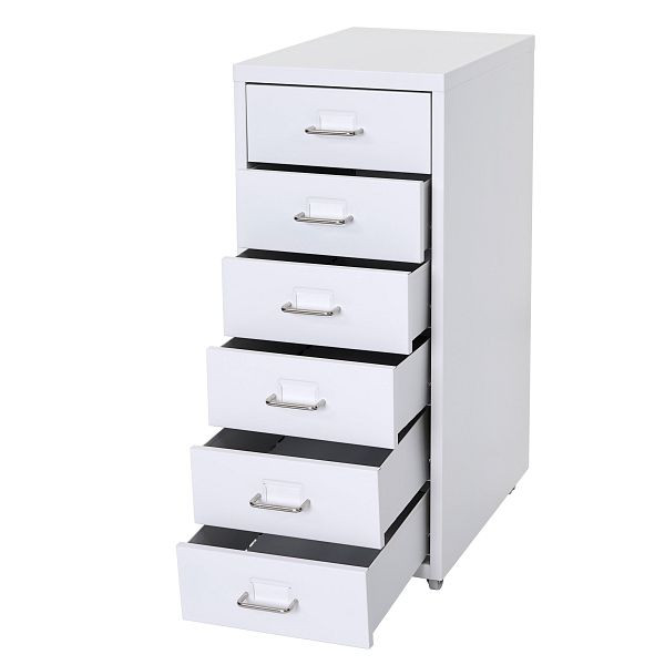 Conteneur à roulettes Mendler Boston T851, armoire à tiroirs en acier, 69x28x41cm 6 tiroirs, blanc, 55299