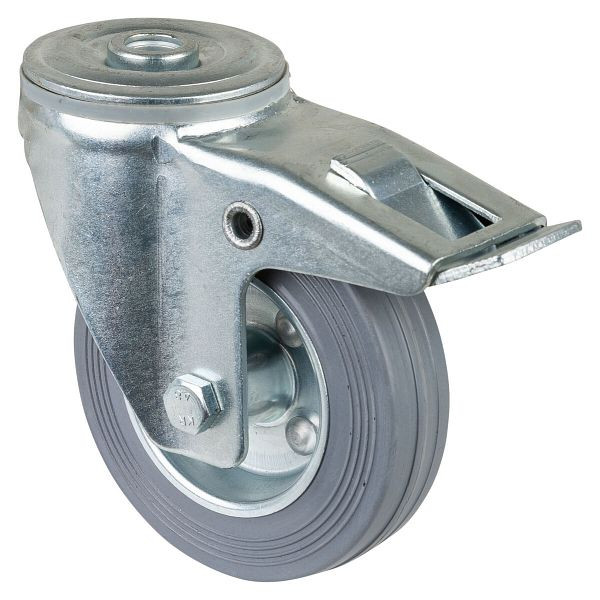 Rouleau de transport BS rollers avec frein, largeur 30 mm, Ø100 mm, jusqu'à 70 kg, bande de roulement en caoutchouc gris, roulement à rouleaux, lot de 2, L121.B56.100