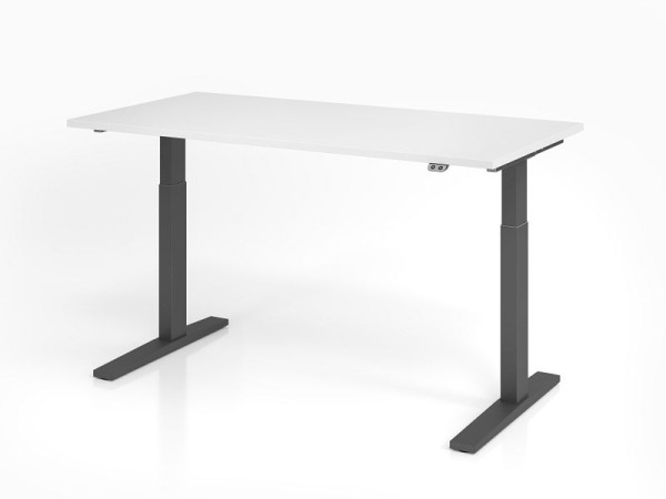 Bureau Hammerbacher XMKA16, 160 x 80 cm, plateau : blanc, épaisseur 25 mm, chant épais en ABS, forme rectangulaire, graphite, VXMKA16/W/G