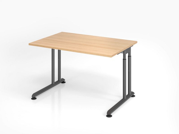 Bureau Hammerbacher ZS12, 120 x 80 cm, plateau : chêne, épaisseur 25 mm, chant épais en ABS, forme rectangulaire, graphite, VZS12/E/G
