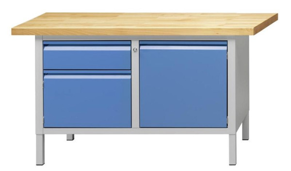 Établi d'armoire ANKE; 1500x700 mm; RAL 7035/5012; A gauche 1 tiroir 170 mm; 1 porte 340 mm; Droite 1 porte 510 mm