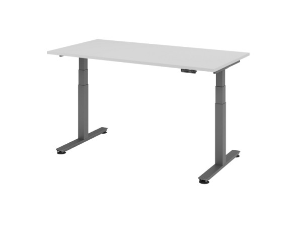 Bureau assis-debout électrique Hammerbacher 160x80cm gris, hauteur de travail 63,5-128,5 cm, VXDSM16/5/G