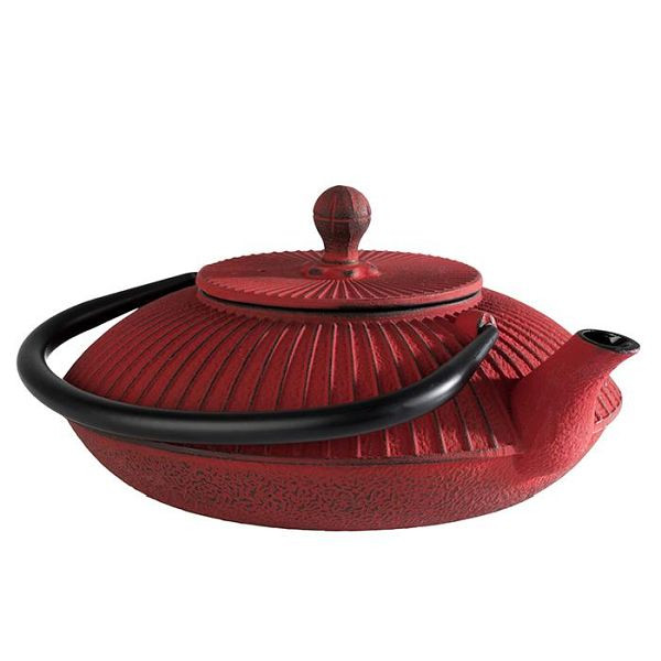 Théière APS -ASIA-, 19,5 x 18 cm, hauteur : 15 cm, fonte, intérieur émaillé, 0,8 litre, rouge, avec couvercle amovible, 10992