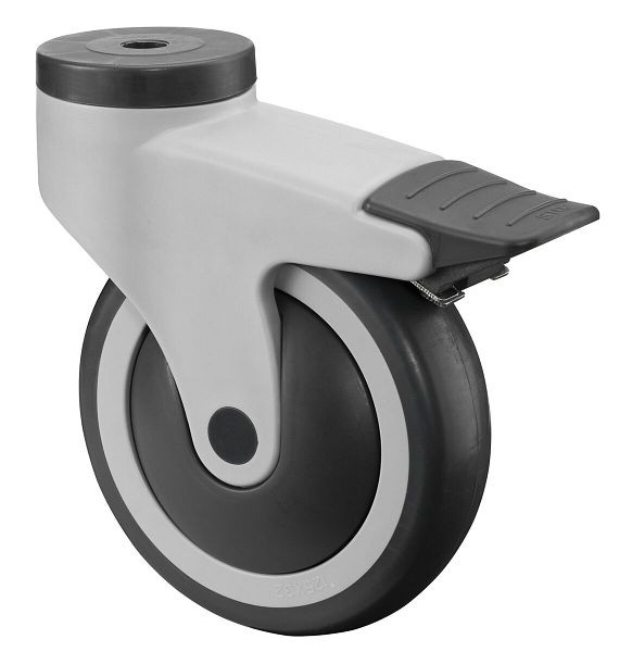 Rouleaux BS Rouleau en plastique avec frein, largeur 32 mm, Ø125 mm, jusqu'à 100 kg, bande de roulement en caoutchouc gris, corps de roue en plastique, roulement à billes, C121.A82.125