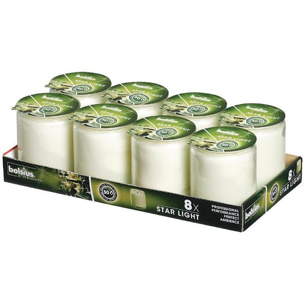 Bougies Bolsius Starlight dans un verre transparent, UE: 8 pièces, GJ469