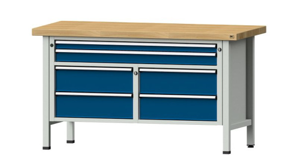 Établis ANKE Établi en caisson, modèle 255 V, 1500 x 700 x 850 mm, RAL 7035/5010, BMP 50 mm, 304.082